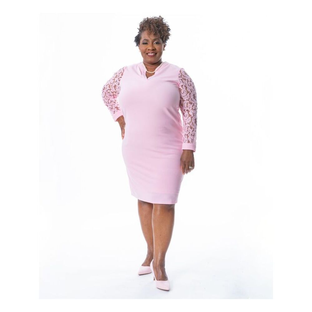 NWT KASPER DRESS Womens Pink Lined Long Sleeve Knee Length Sheath Dress S